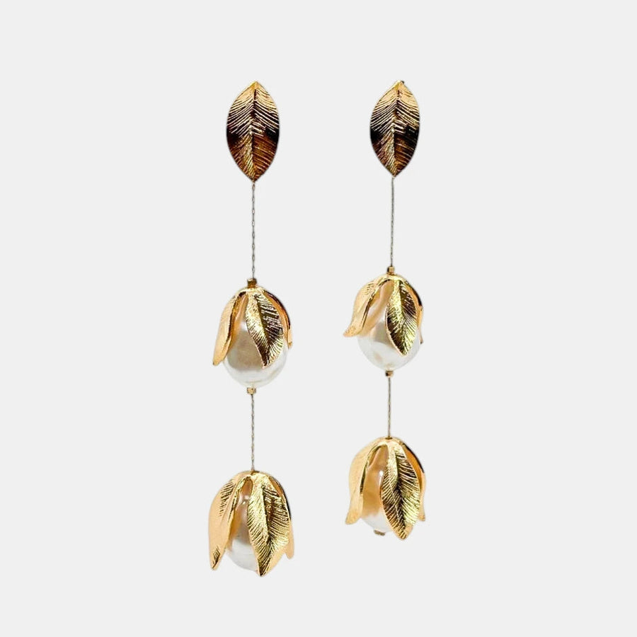 Golden Pearl Bloom Drop Earrings