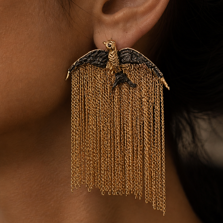 Midnight Bird Fringe Earrings