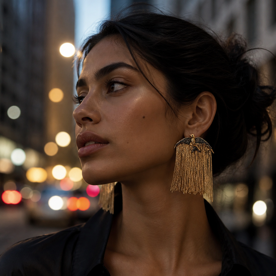 Midnight Bird Fringe Earrings