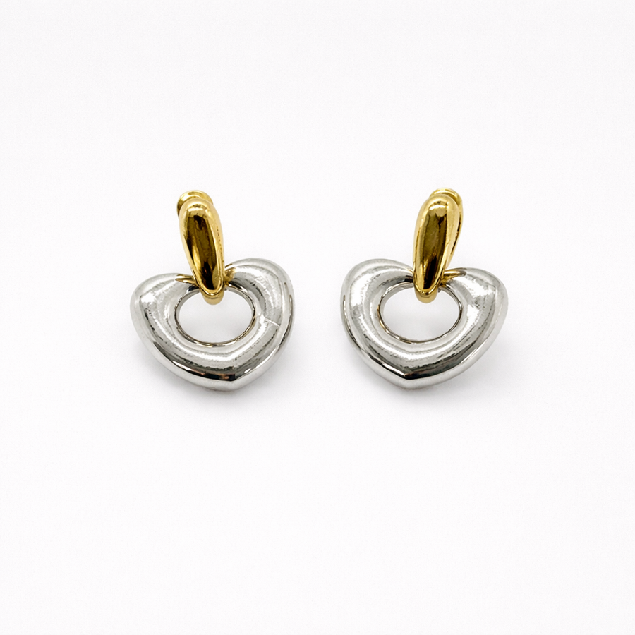 Two Tone Heart Drop Earrings