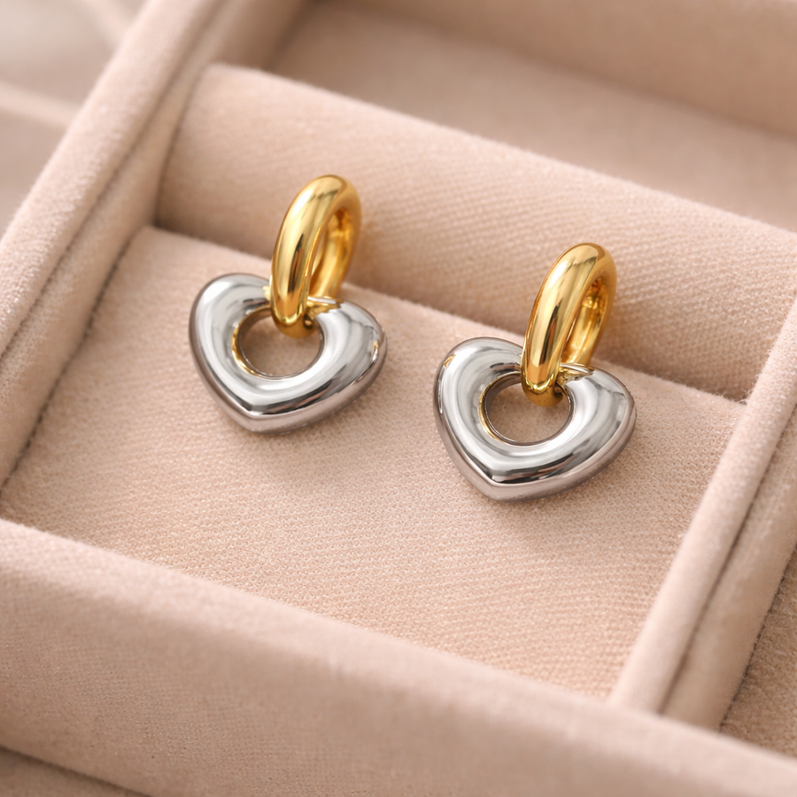 Two Tone Heart Drop Earrings