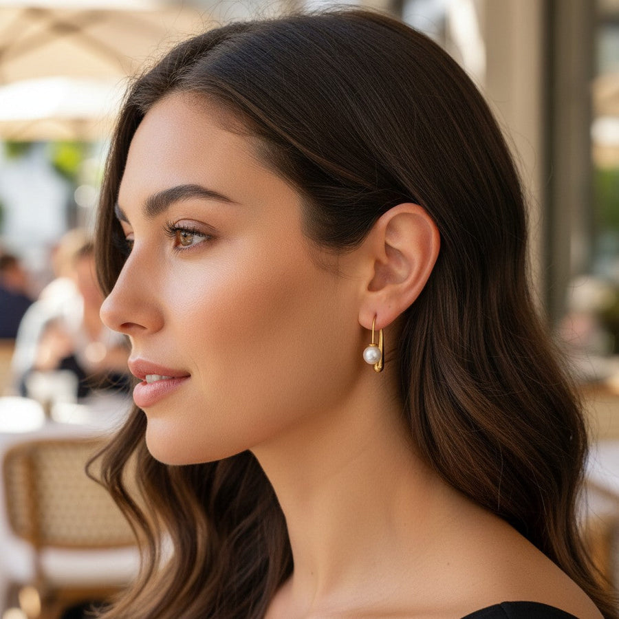 Pearl Drop Arc Earring