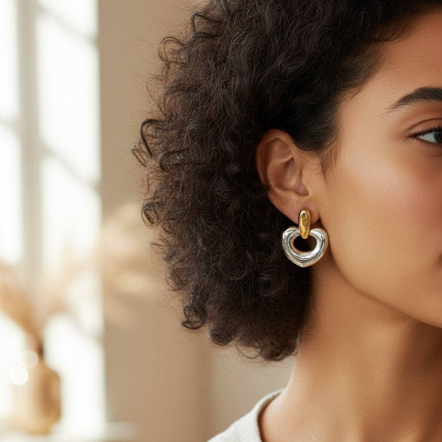 Two Tone Heart Drop Earrings