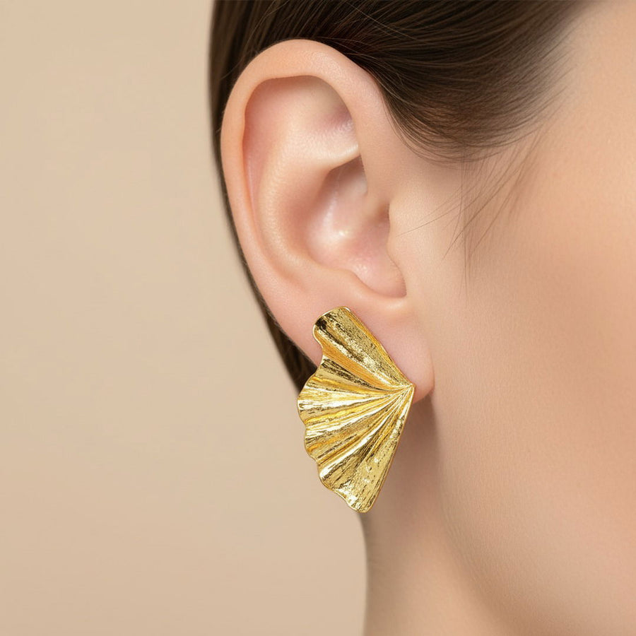 Golden Fan Stud Earrings