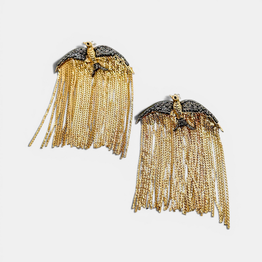 Midnight Bird Fringe Earrings