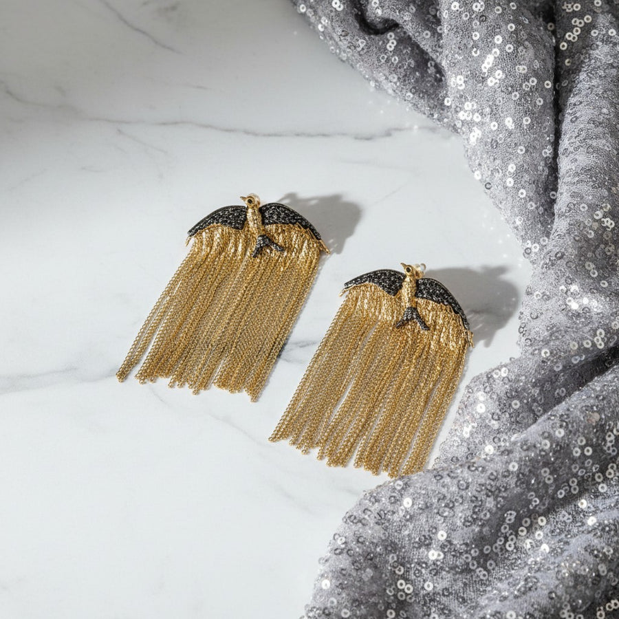 Midnight Bird Fringe Earrings