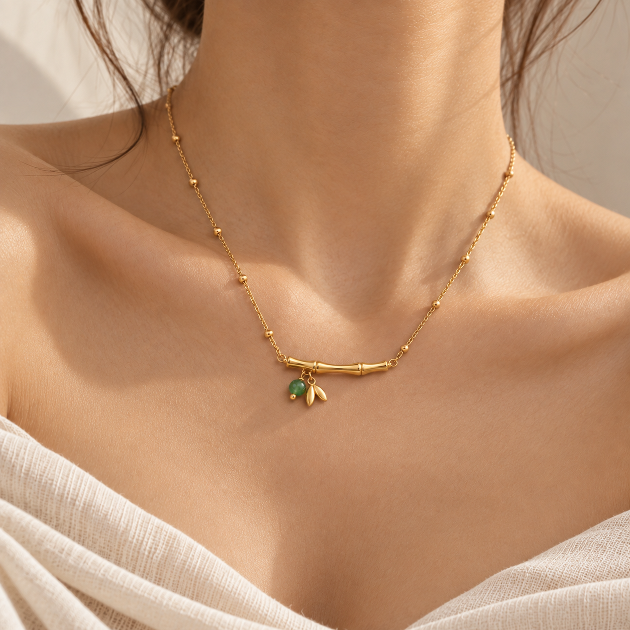 The Green Agate Bamboo Charm Necklace
