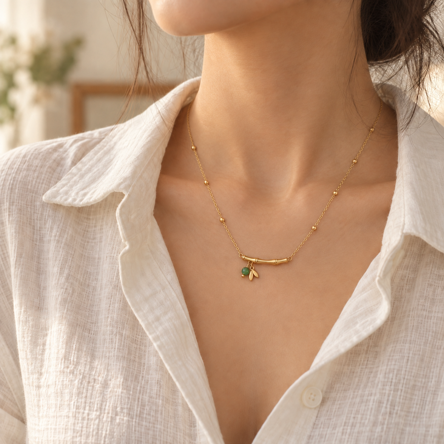 The Green Agate Bamboo Charm Necklace