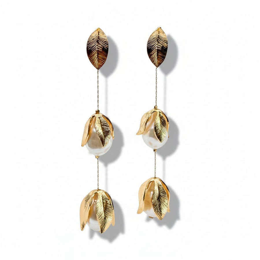 Golden Pearl Bloom Drop Earrings