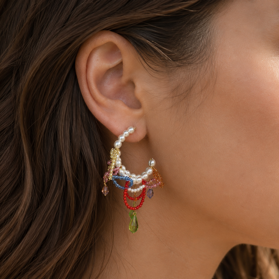 Carnival Pearl Hoop Earrings