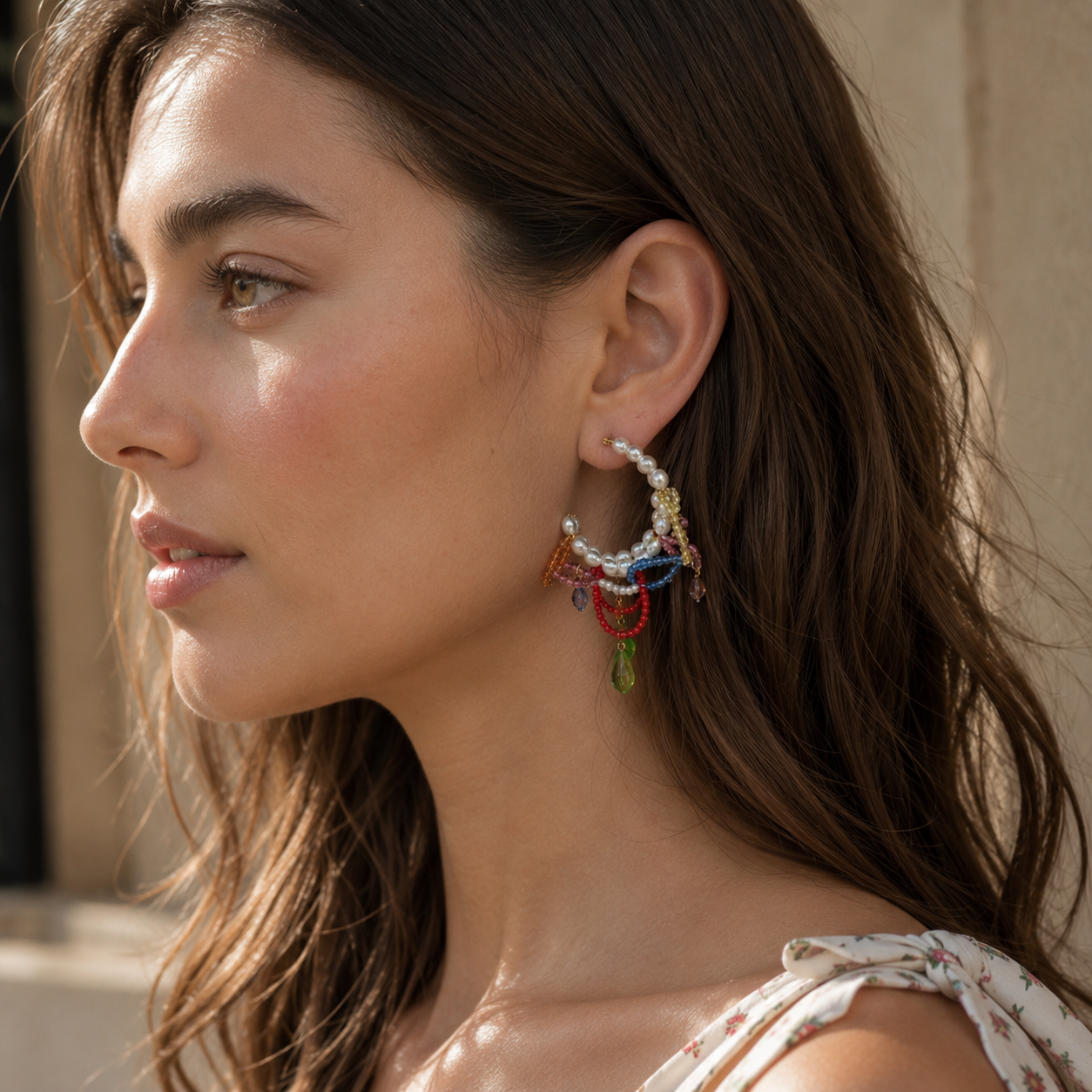 Carnival Pearl Hoop Earrings