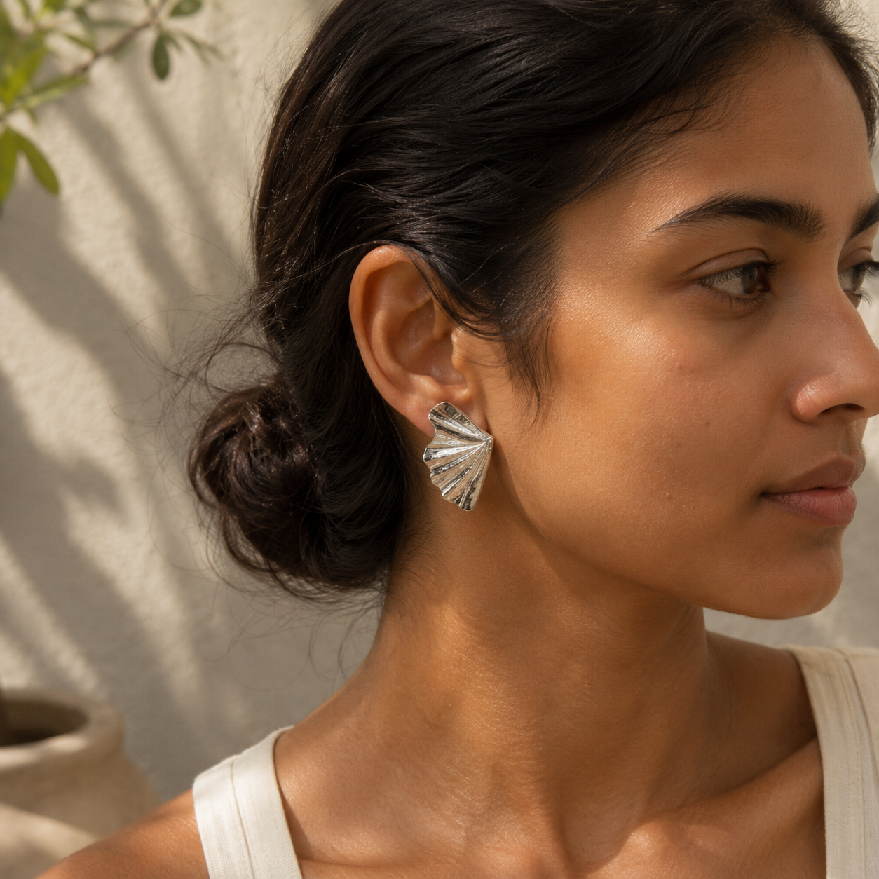 Silver Fan Statement Earrings