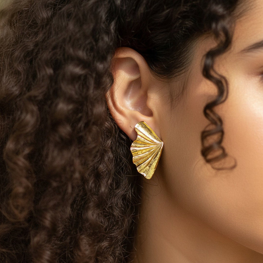 Golden Fan Stud Earrings