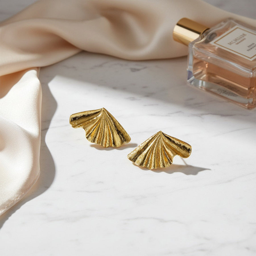Golden Fan Stud Earrings