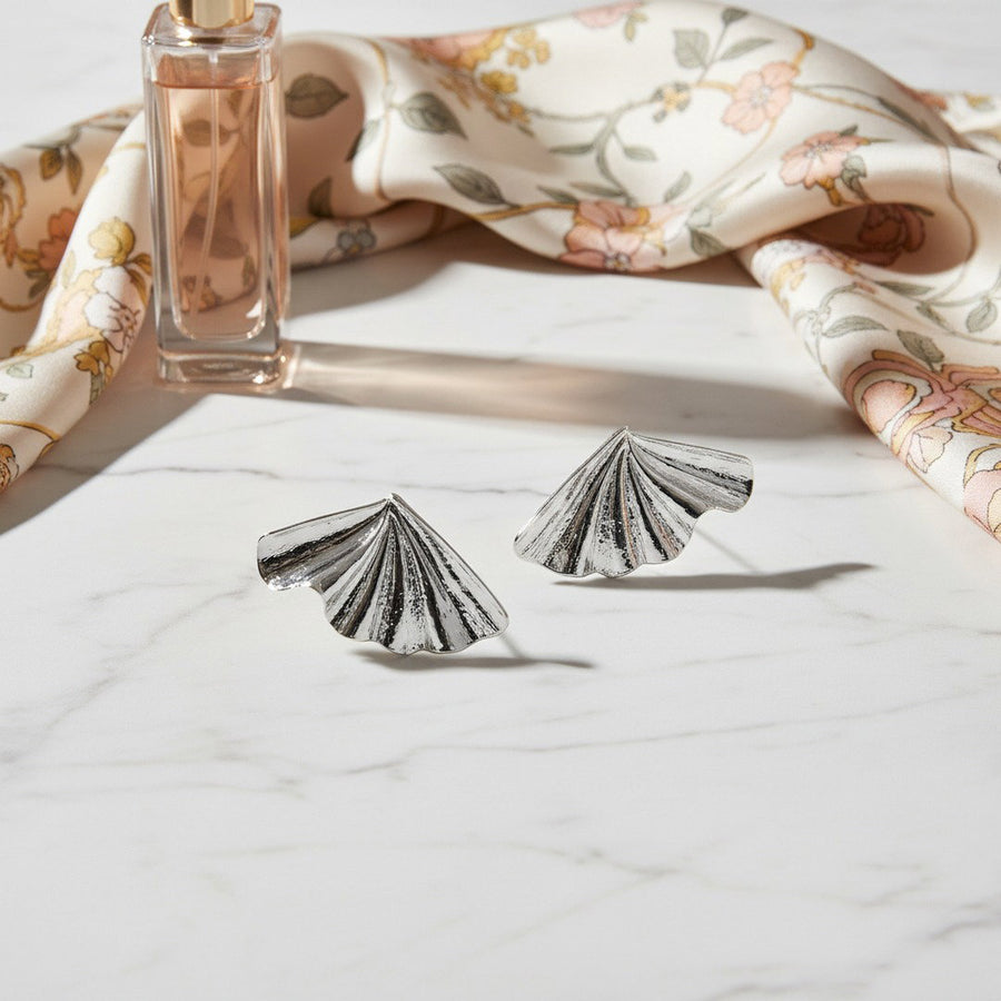 Silver Fan Statement Earrings