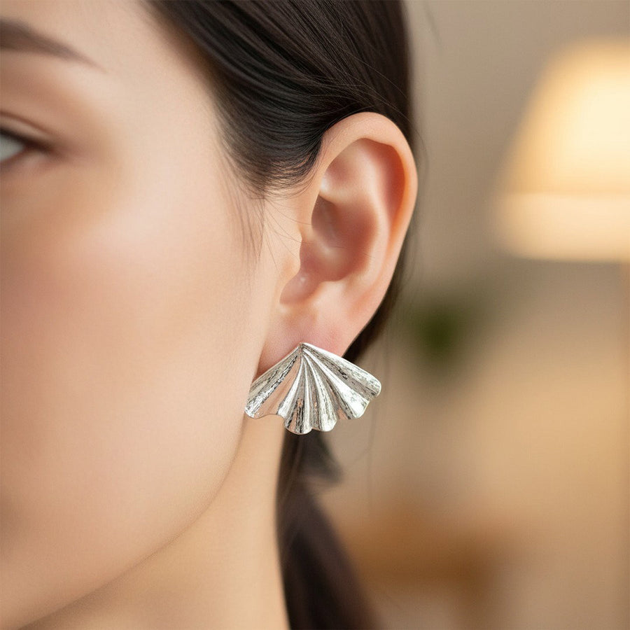 Silver Fan Statement Earrings